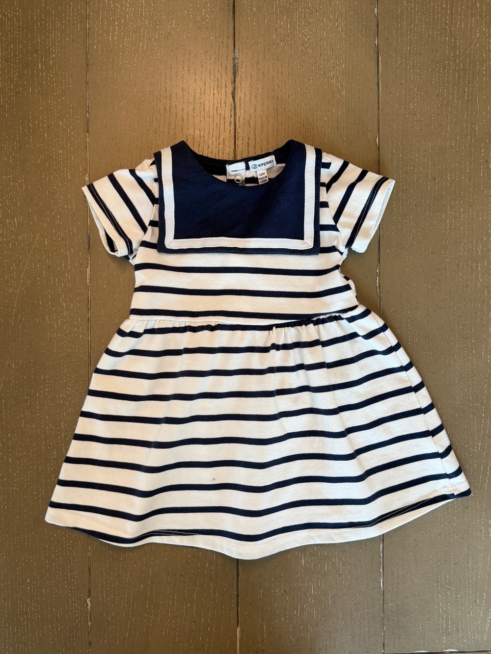 Sperry Baby Girls’ Short-Sleeve Nautical Navy Stripe Sailor Dress • Size 12M